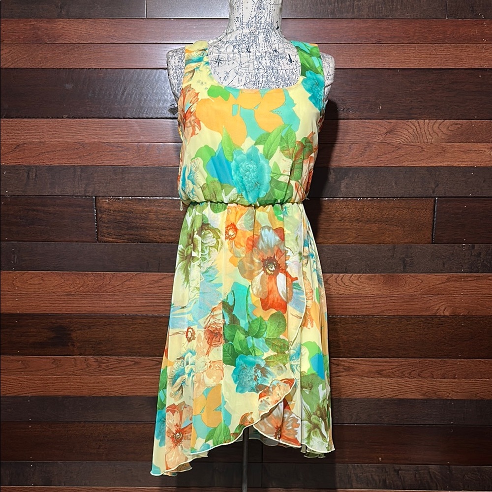 Love Reign Asymmetrical Floral Dress - Yellow and Green